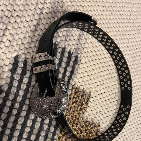 Men\'s Black Studded Belt 34 inch long leather Akhielo studio galleria bycaseylee